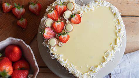 Zartgelbe weiße Schokoladenquadrate auf Torte dekoriert