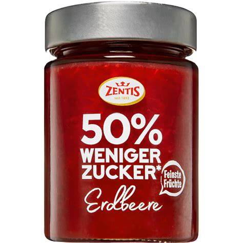 Zentis 50% weniger Zucker Produktlinie und klassische Sorten