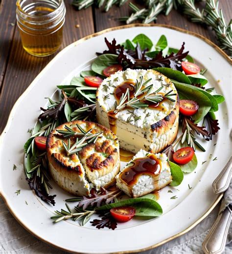 Ziegenkäse mit Honig auf Feldsalat, garniert mit Sesam und Rosmarin