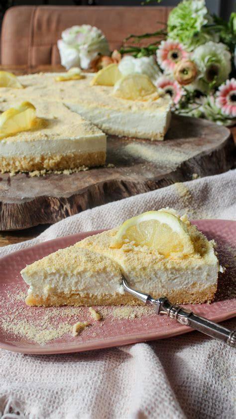 Zitronen-Quark-Kuchen ohne Backen nach dem fertigen Verzieren