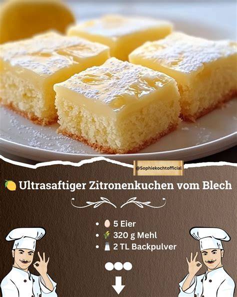 Zitronenkuchen auf Backblech, frisch mit Glasur