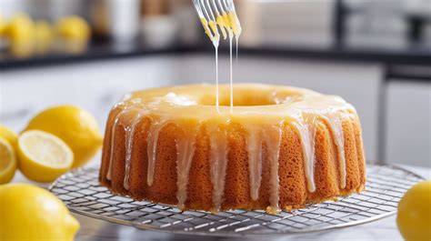 Zitronenkuchen mit frisch aufgetragenem Zuckerguss