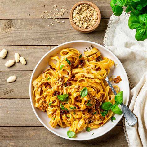 Zubereitung der veganen Trüffel-Käsesoße mit Trüffelöl und veganem Parmesan