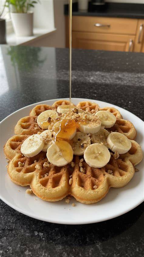 Zubereitungsschritte: Bananen zerdrücken, Teig anrühren, Waffeln backen