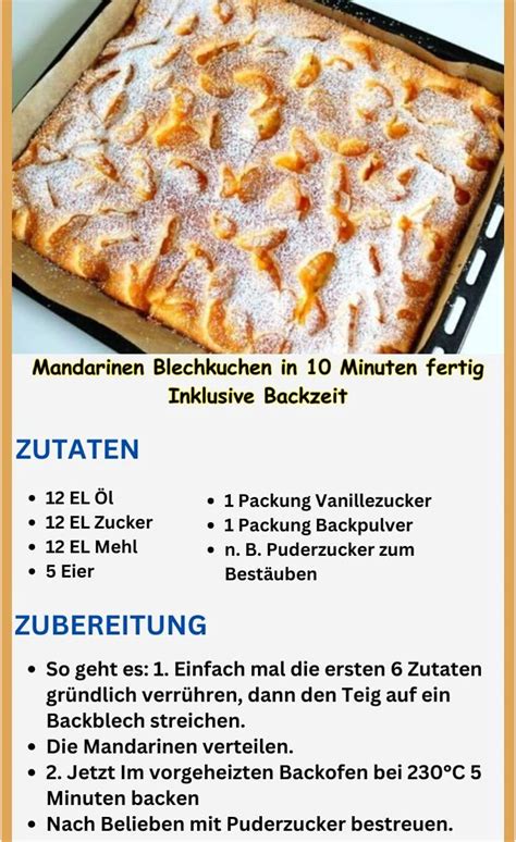 Zubereitungsschritte Blechkuchen, Zutaten und fertig gebackener Kuchen