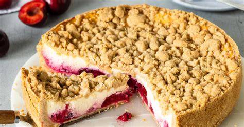 Zubereitungsschritte Pflaumenkuchen mit Pudding: Teig, Pudding, Streusel