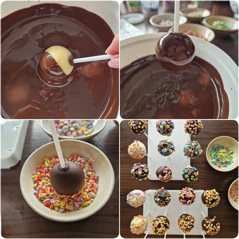 Zubereitungsschritte für Cake Pops: Bröseln, Kneten, Kugeln, Glasur