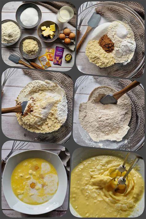 Zubereitungsschritte für Muffinteig, vom Mischen der Zutaten bis zum Backen im Ofen