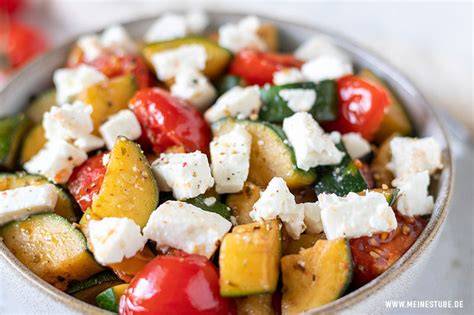 Zucchini und Feta in der Schüssel