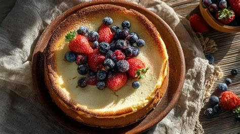 Zuckerfreier Käsekuchen, angerichtet auf einem Holzteller