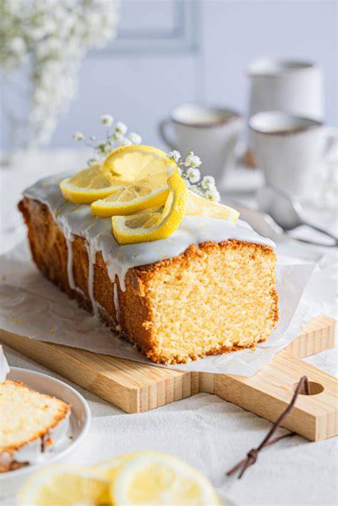 Zuckerguss und schöne Dekoration auf Zitronenkuchen