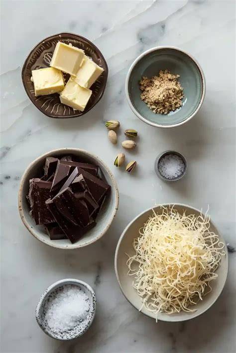 Zutaten: Kadayif, Pistaziencreme, Tahin, Schokolade, Butter