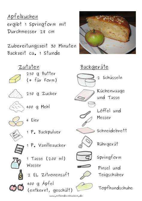 Zutaten für Apfelkuchen mit Apfelsaft auf einer Küchenarbeitsplatte