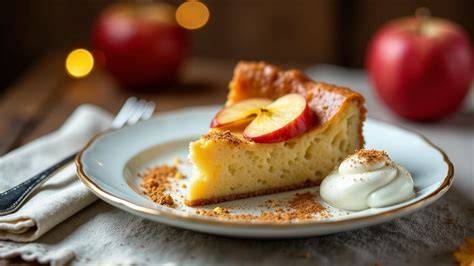 Zutaten für Apfelkuchen mit Sahne: Mehl, Eier, Äpfel, Butter, Sahne