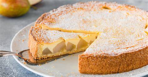 Zutaten für Birnen Schmand Kuchen übersichtlich angeordnet