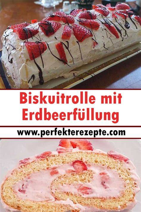 Zutaten für Biskuitrolle, Buttercreme und Erdbeerfüllung als Infografik
