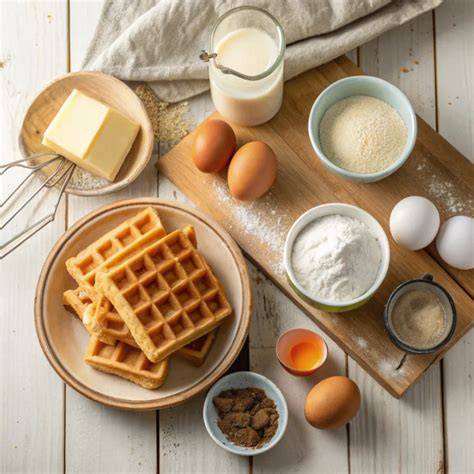 Zutaten für Bourbon Vanille Waffeln: Butter, Vanilleschoten, Eier, Mehl und Backpulver