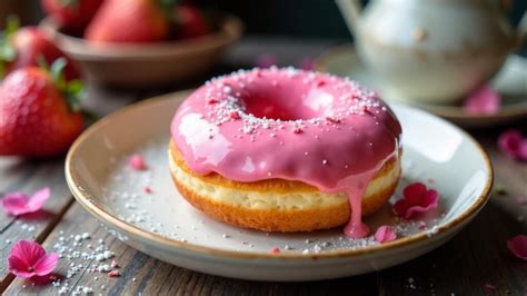 Zutaten für Donut-Teig und pinke Glasur nebeneinander