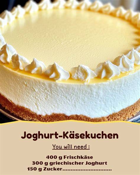 Zutaten für Griechischer Joghurt Käsekuchen: Joghurt, Eier, Frischkäse, Zitronen, Kekse