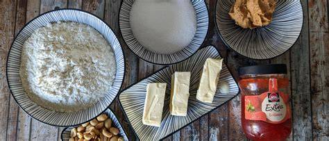 Zutaten für Heidesand: Butter, Zucker, Mehl, Marmelade
