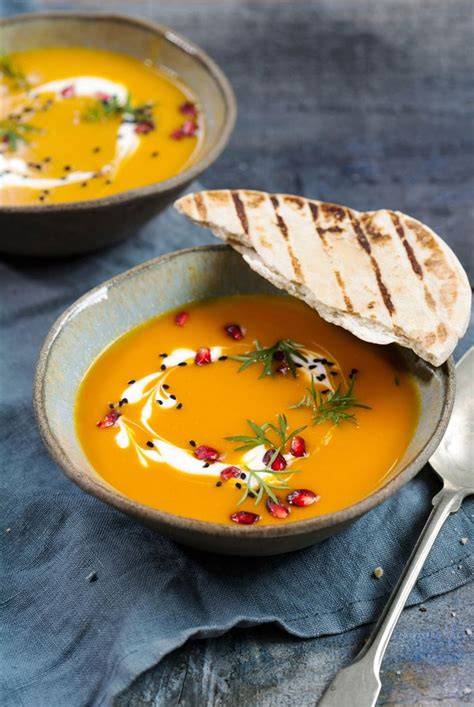 Zutaten für Kürbissuppe: Kürbis, Süßkartoffel, Zwiebel, Knoblauch, Ingwer, Kokosmilch