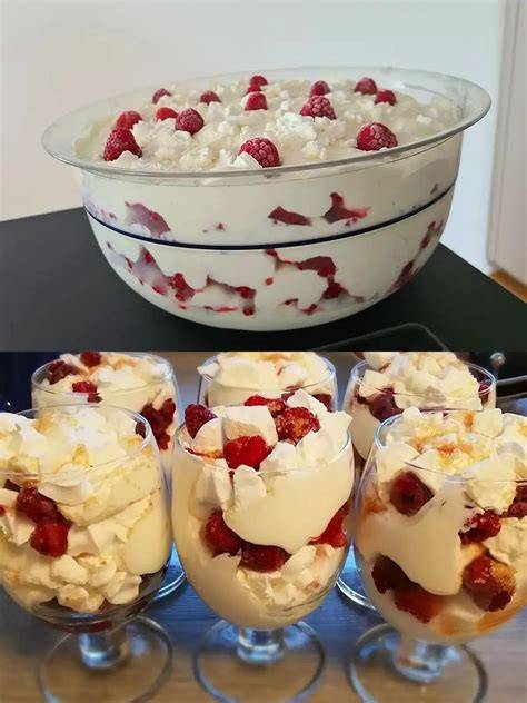 Zutaten für Schneegestöber: Mascarpone, Quark, Baiser, weiße Schokolade, Himbeeren und mehr