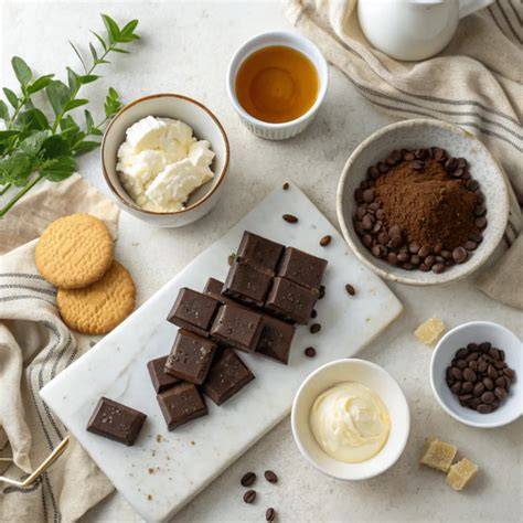 Zutaten für Schokoladen Espresso Tarte: Übersicht als Collage