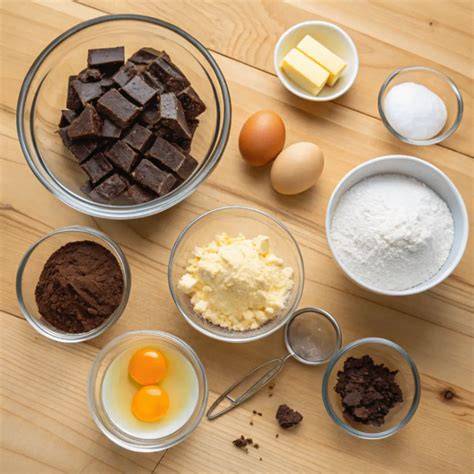 Zutaten für Schokoladen-Fondant: Schokolade, Butter, Eier, Mehl, Zucker
