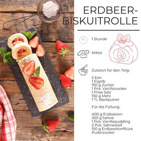 Zutaten für die Erdbeer Biskuitrolle einzeln fotografiert