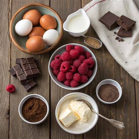 Zutaten für die Mousse Torte: Schokolade, Sahne, Eier, Gelatine, Früchte
