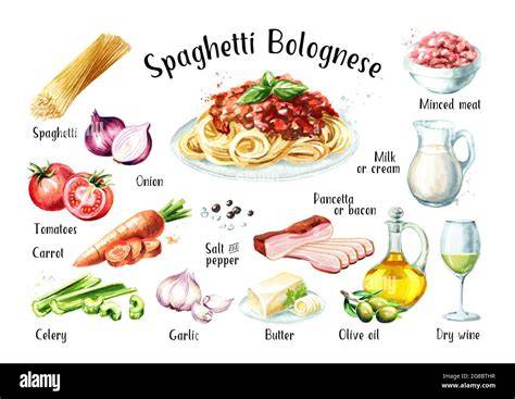 Zutaten für die Spaghetti Torte auf weißem Hintergrund angeordnet