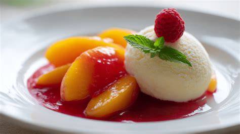 Zutaten für ein klassisches Pfirsich Melba Dessert