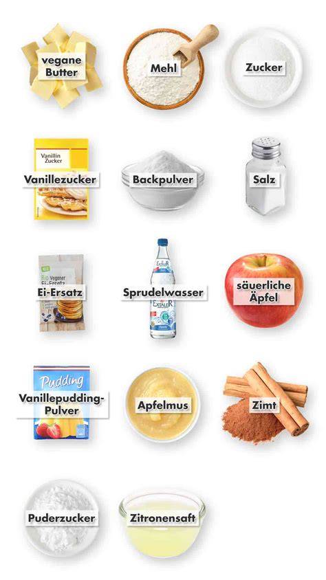 Zutaten für gedeckten Apfelkuchen: Mehl, Butter, Eier, Äpfel, Zimt, Zucker