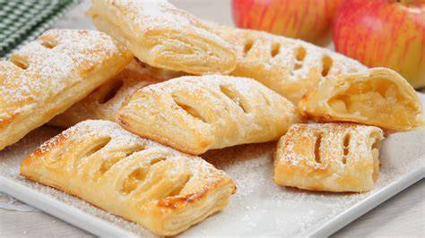 Zutaten für selbstgemachte Apfeltaschen neben Messbechern