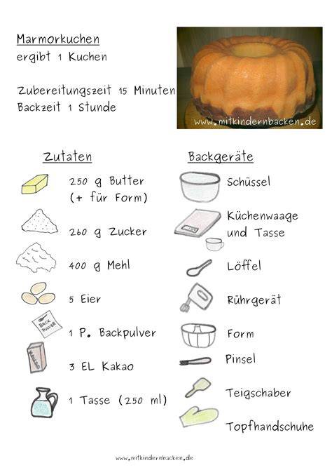 Zutaten und Ablauf Marmorkuchen und Käsekuchen, grafisch übersichtlich
