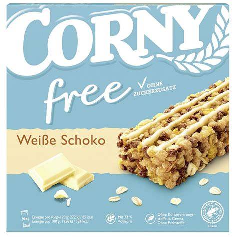 Zutaten und Herstellung von Corny Free Weiße Schoko, Infografik