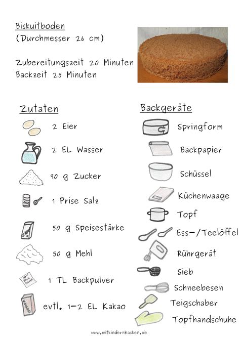 Zutaten und Küchenwerkzeuge für Biskuitboden