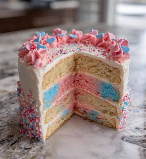 Zutaten und Zubereitung Kuchenteig Gender Reveal Cake