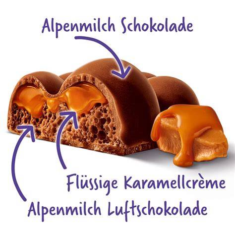 Zutatenliste auf Schokoladenverpackung, Milka Luflée Caramel