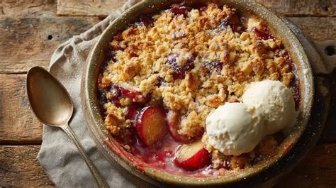 Zwetschgen-Crumble frisch aus dem Ofen mit Zimt und Haferflockenstreuseln