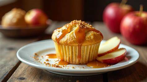 apfel karamell muffins angerichtet auf teller, nahaufnahme