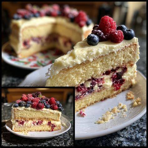 aufgeschnittener Kuchen mit Fruchtfüllung