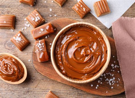das Wort „caramel“ mit typischen Karamell-Süßwaren