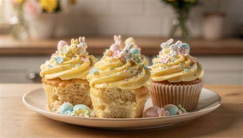 fertig dekorierte Cupcakes mit weißem Frosting und Gold