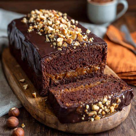 fertige Pumpernickeltorte angeschnitten auf einem Holzbrett mit Dekoration