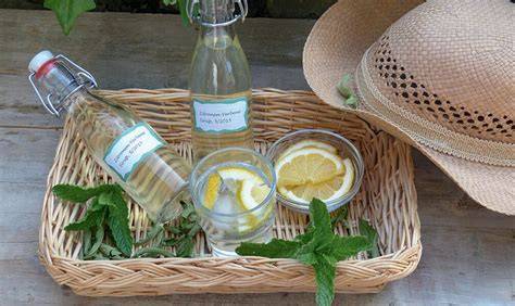 flaschen mit zitronenverbene sirup als geschenk