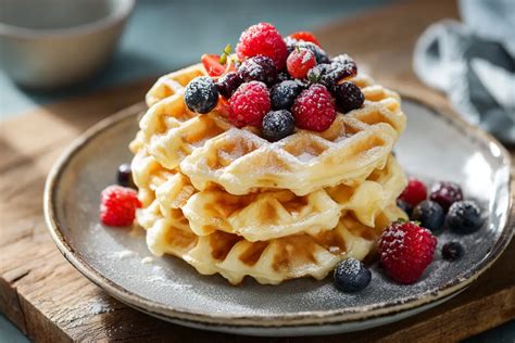 fluffige kokosmehl waffeln auf einem Teller mit Beeren