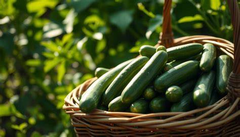 frische Gurkenernte im Garten