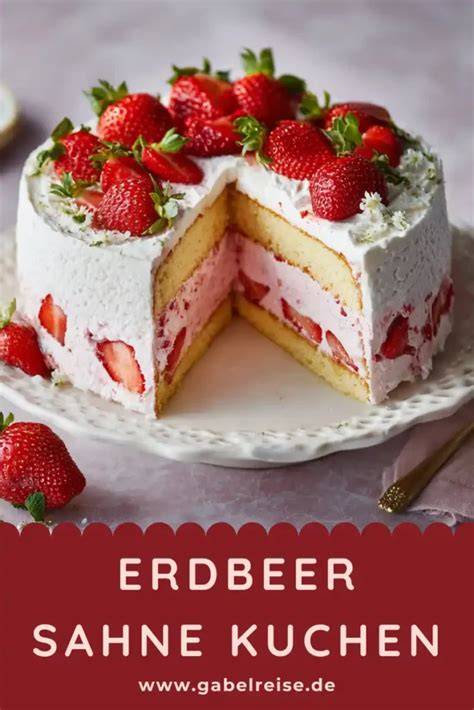 frischer Erdbeer-Mascarpone-Kuchen auf Tortenplatte, sommerlich dekoriert