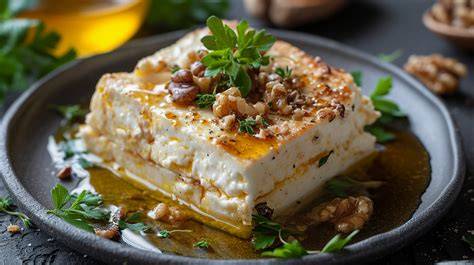gebackener Hirtenkäse mit Honig und Walnüssen